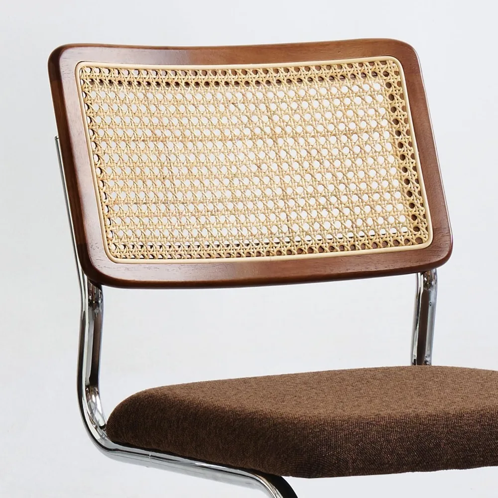 Brown Rattan Dining Chairs Set of 4,Wooden Mid-Century Modern Kitchen Chairs, Mesh Back Cane Dining Room Chairs, Cesca Chair wit