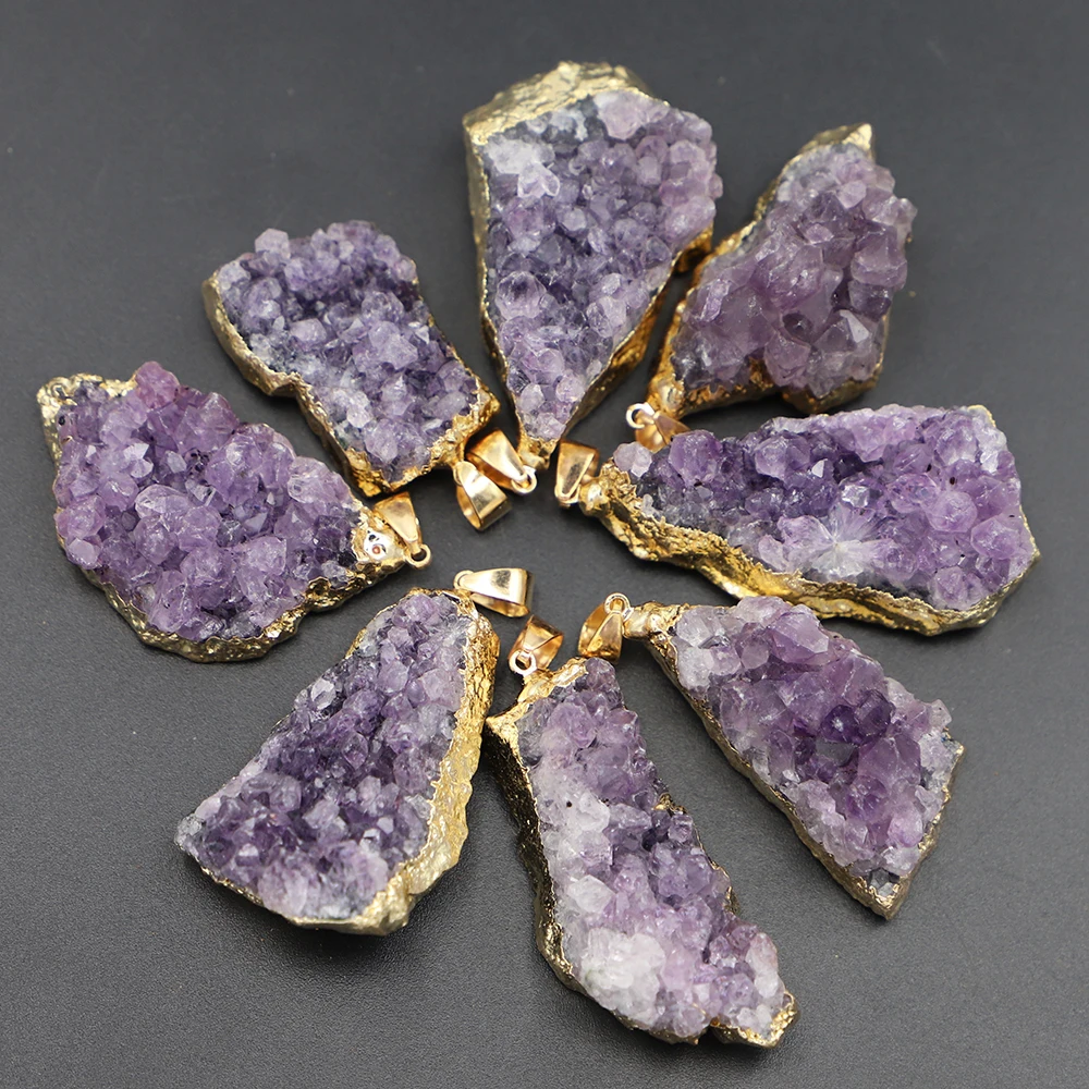 

Quality Natural Stone Raw Ore Amethyst Pendant Irregular Phnom Penh Quartz Purple Crystal Necklace Jewelry Gift 4Pcs Wholesale