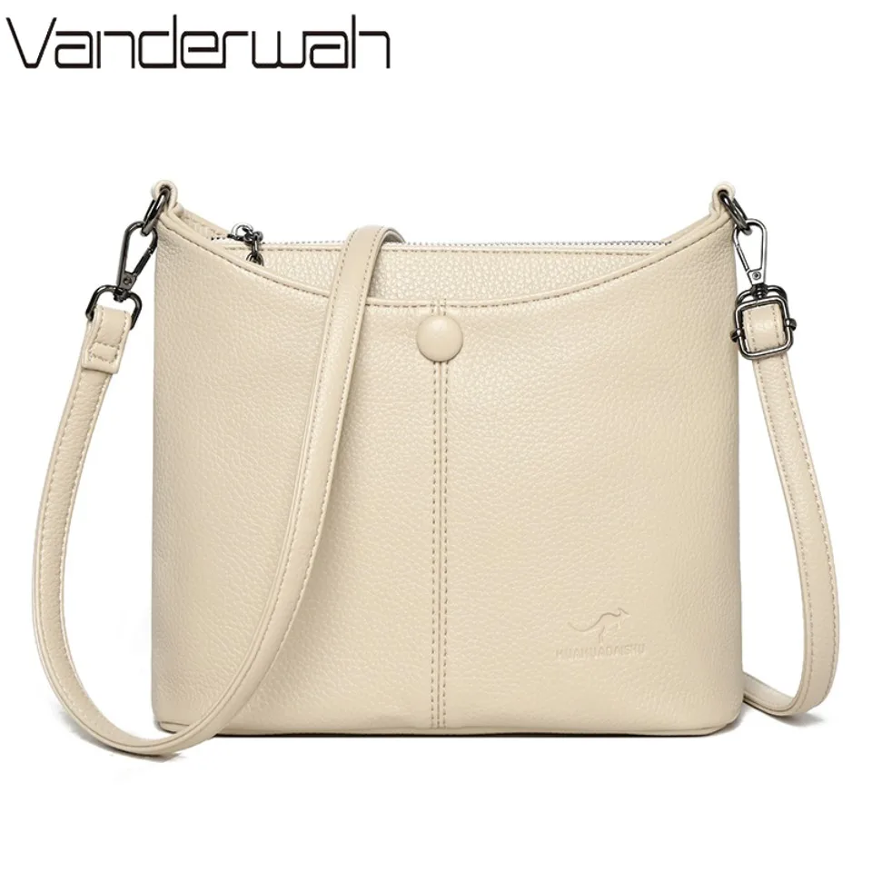 

Casual Solid Color Crossbody Bag for Women Soft PU Leather Shoulder Bag Adjustable Strap Bucket Multi Pocket Purse Handbag Sac