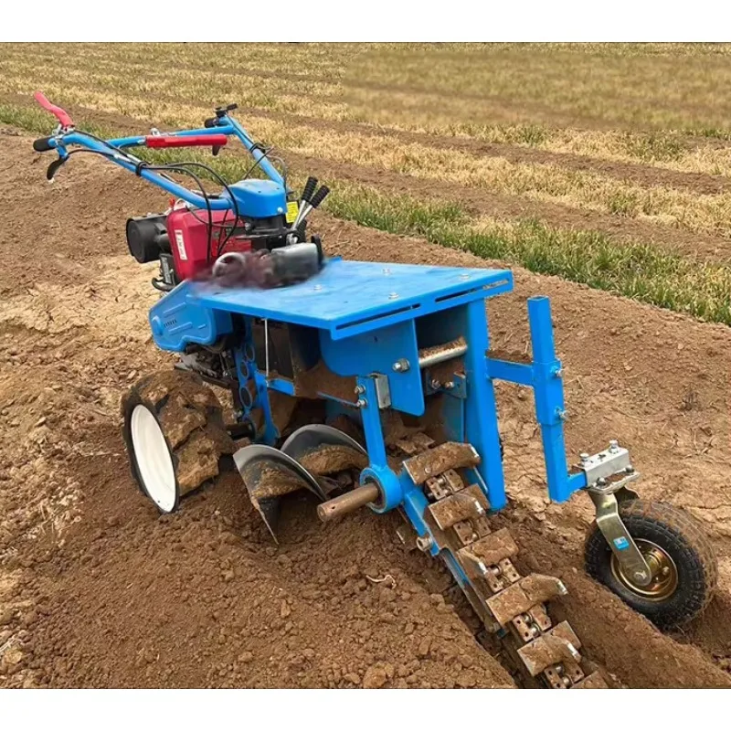 Hand tractor trenching machine and bedding machine chain trenching machine