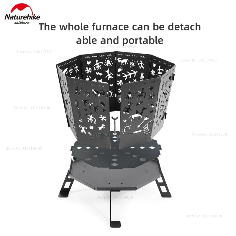 Naturehike Portable Folding Wood Stove Outdoor Detachable Heater Winter Camping Picnic Kitchenware Burning Stove With Baking Net