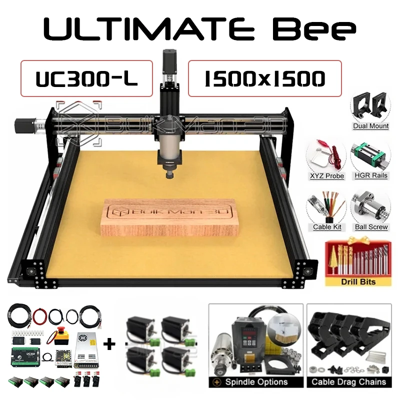 

20%OFF BulkMan 3D Black 1500x1500 ULTIMATE Bee CNC Full Kit with UC300 MACH3 Control System CNC Wood Router CNC Milling Machine