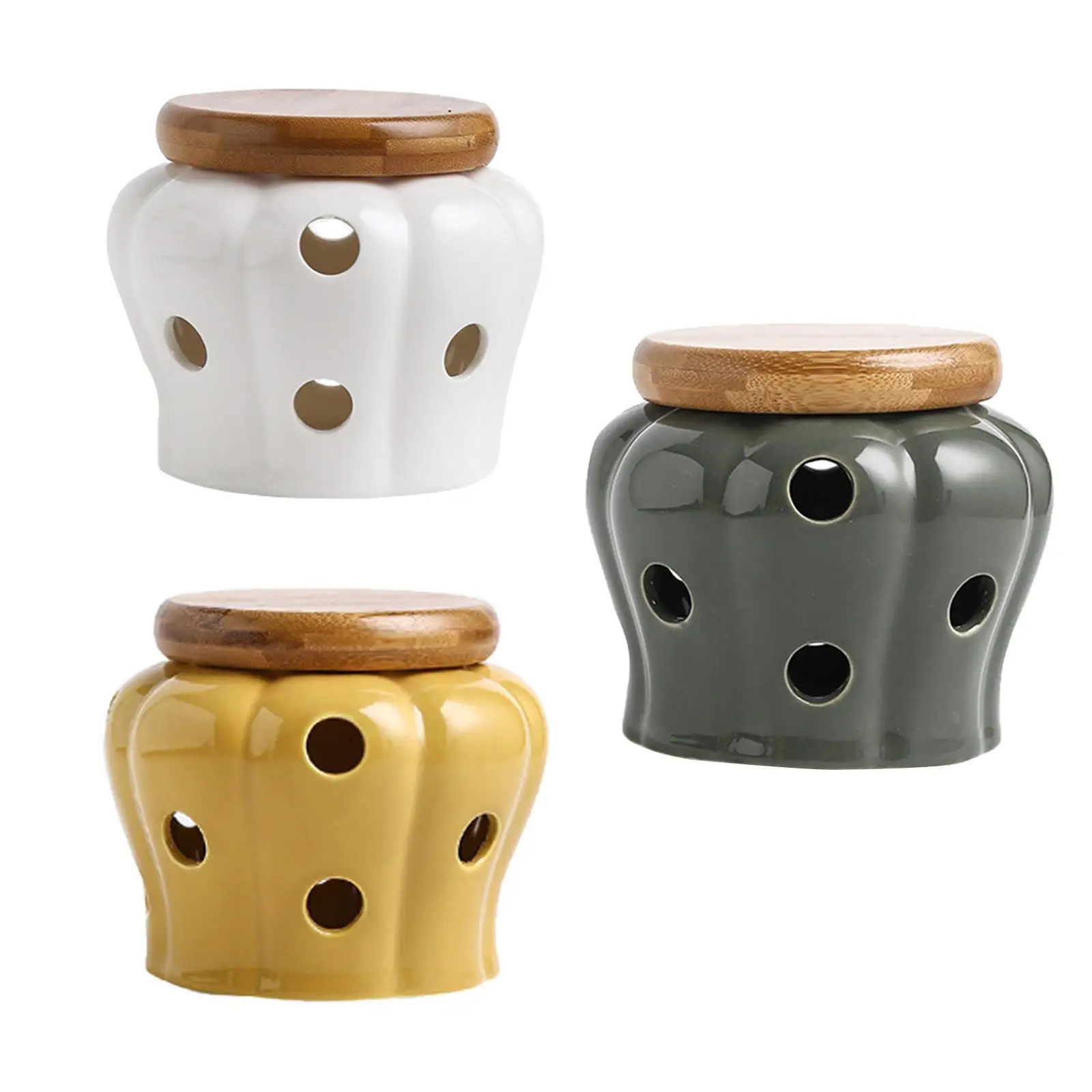 Ceramic Garlic Keeper Garlic Cellar Pot Garlic Jars Round Canister Holder for