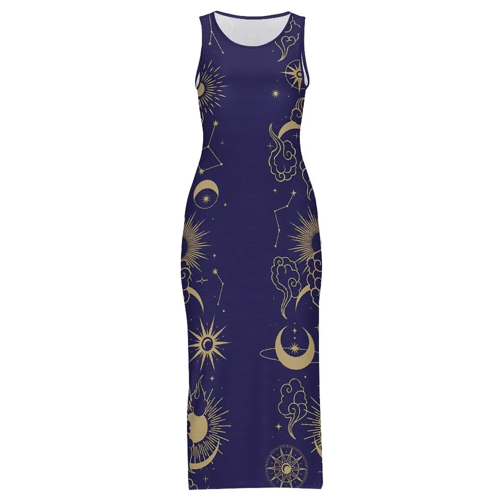Retro Astrologie Kleid Ärmellose Himmlische Mond Street Style Maxi Kleider Elegante, Figurbetontes Kleid Frau Design Oversize Vestido