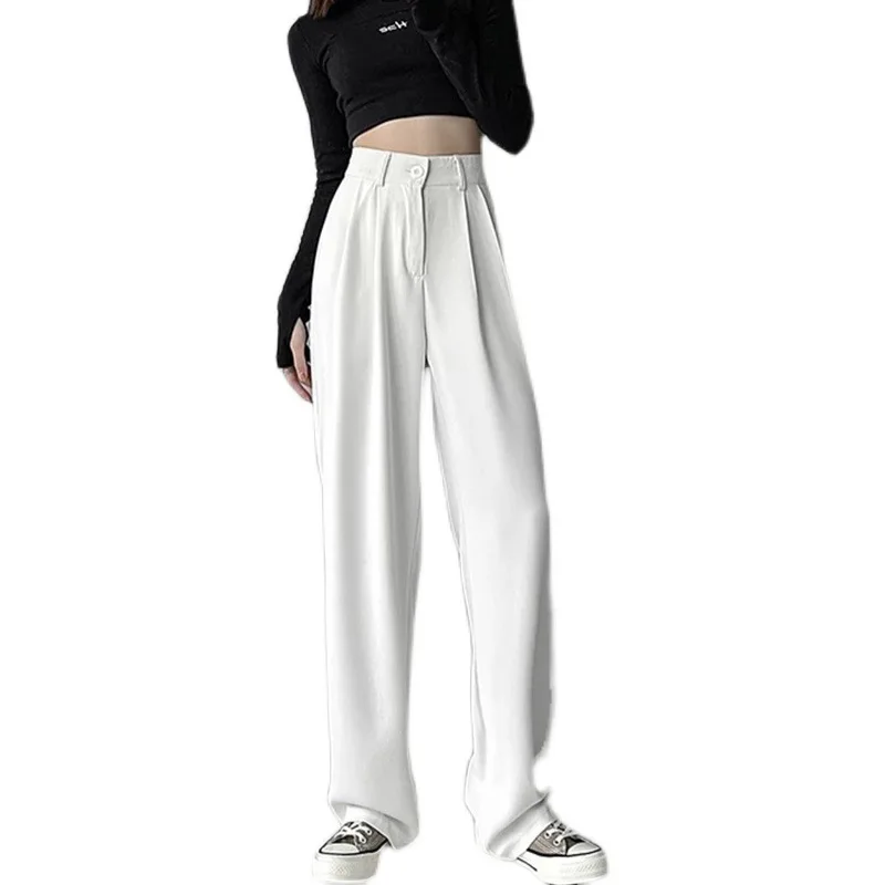 

Spring Autumn Solid Color Elastic Waist Fashion Wide Leg Trousers Women High Street Casual Loose Button Patchwork Zipper Pants