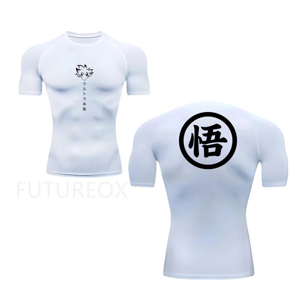 Sommer-Lauf-T-Shirt für Herren, kurzärmelig, Kompressionsshirt, Fitnessstudio, Sport-Top, Weiß und Schwarz, schnell trocknend, atmungsaktiv, Fitness-Kleidung