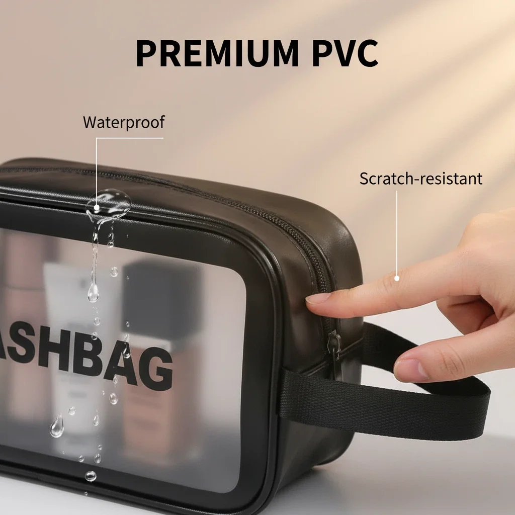 3pcs/1set Pu Transparent single layer Makeup/Toiletry Bag, Portable Large Capacity PVC Dustproof Travel Makeup Handbag