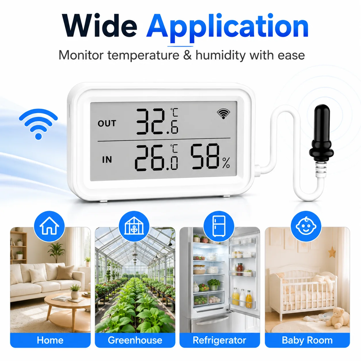 WiFi Temperature Humidity Sensor LCD Smart Thermometer Hygrometer 2.4GHz Compatible with Tuya Smart Life Alexa Google Assistant