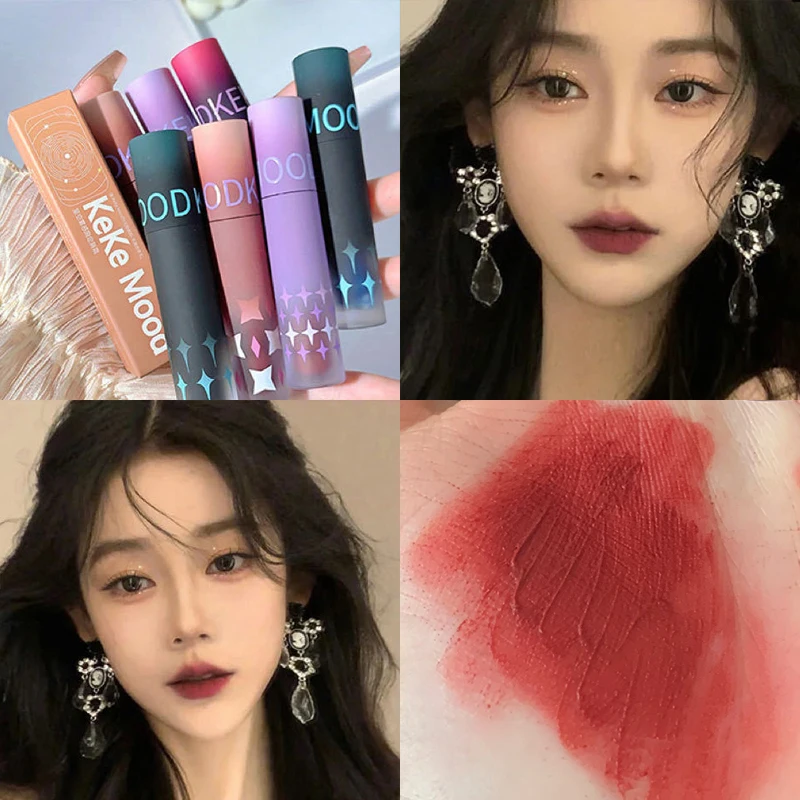 Matte Dark Red Lip Makeup Matte Black Brown Black Blue Gothic Velvet Lip Gloss Waterproof Moisturize Non-stick Cup Lipstick Tint