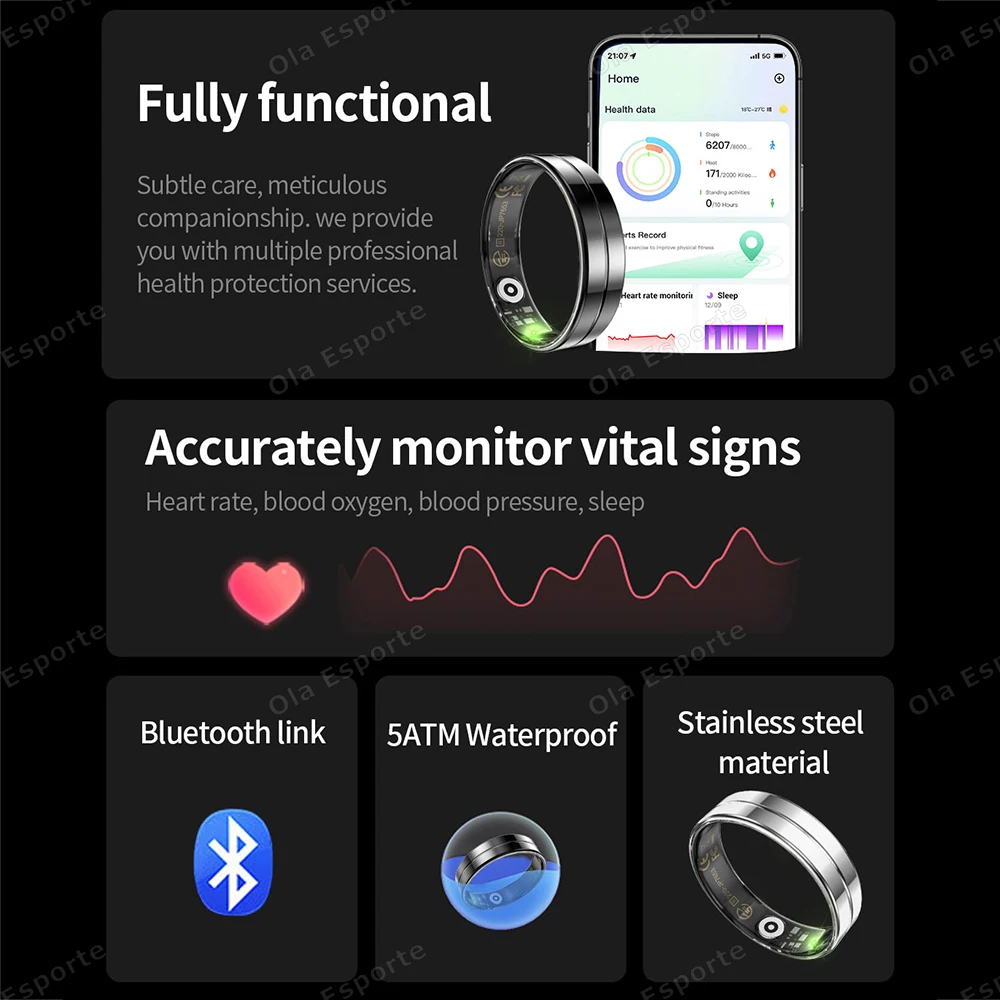 Nuovo Smart Ring R11 Frequenza cardiaca Pressione sanguigna Gioco sensoriale Modalità multi-sport impermeabili Fitness Tracker Smartring per uomo Donna