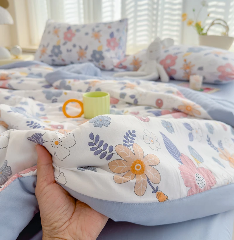 New Pastoral Style Cotton Summer Cooling Quilt 1pc 150/180/200cm Single Double bed Lightweight Breathable Machine Washable