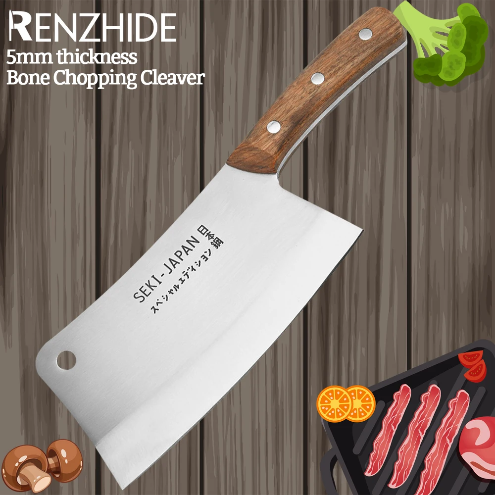 

RZD Bone Chopping Cleaver Stainless Steel 5mm thickness Blade Kitchen Chef Butcher Cutting Hard Thing Fish Market Resturant Tool