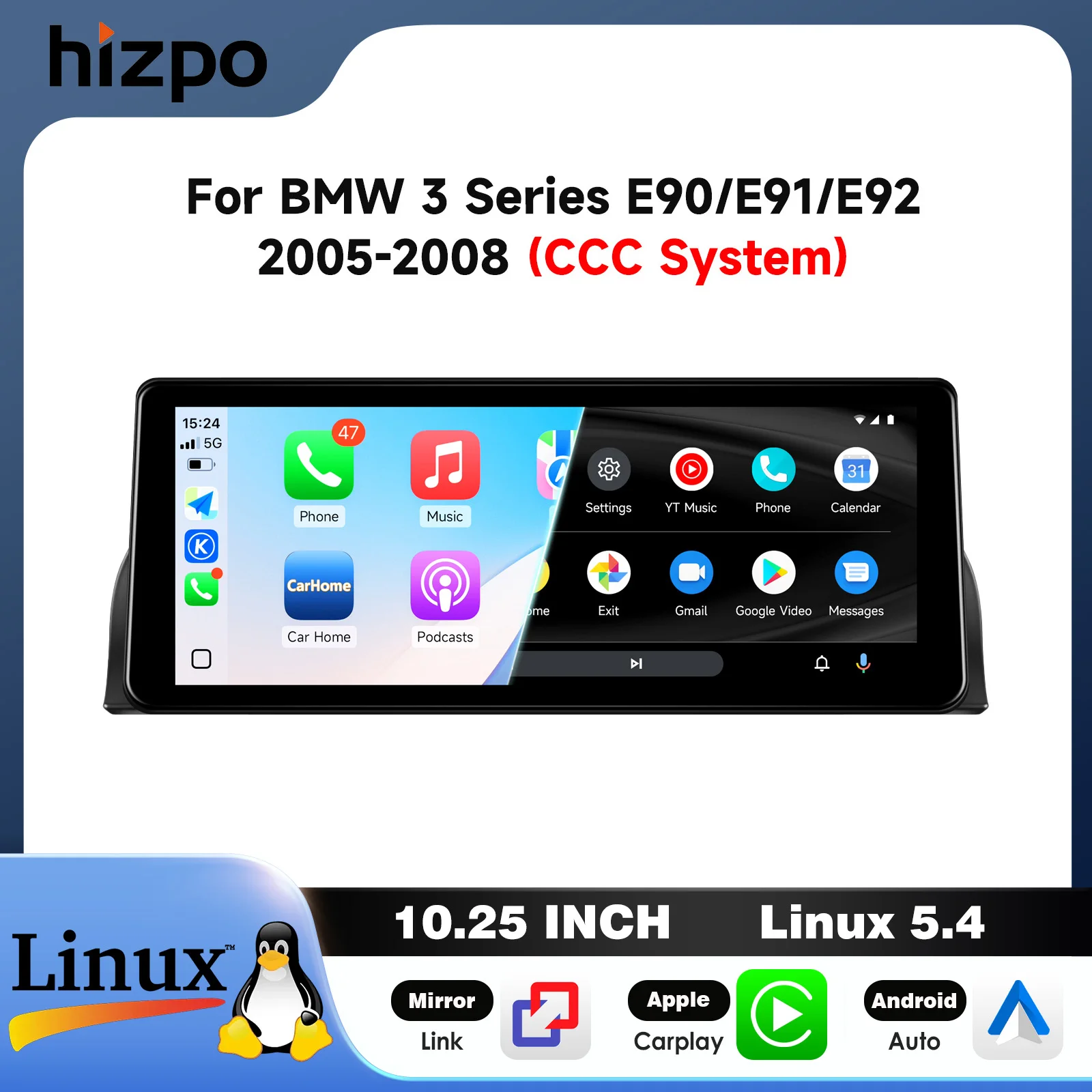 10,25" 12,3" Hizpo Autoradio für BMW 3er E90 E91 E92 2005 - 2012 CIC CCC Multimedia BT Carplay Android Auto Mirror Link 1920*720 IPS-Bildschirm