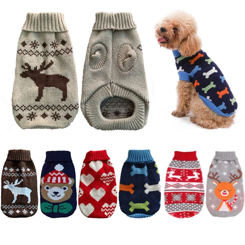 Cute Cartoon Reindeer Sweater for Pets Warm Costume Christmas Dog Sweater Puppy and Cat Jumper Knitwears Winter Dog Clothes