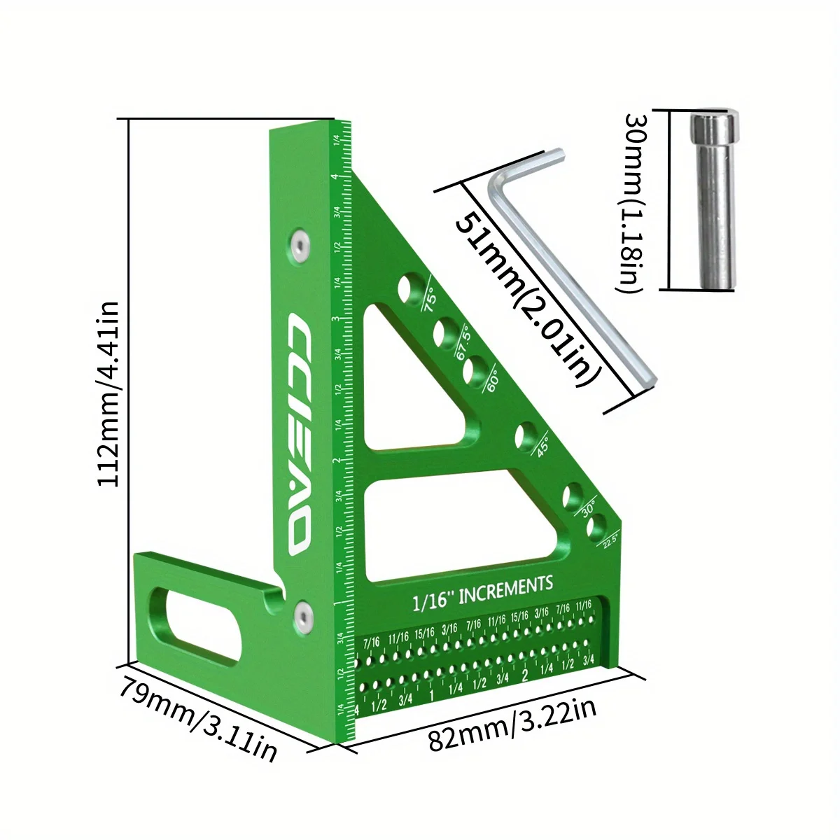 3D Precision Woodworking Square Protractor 22.5-90 Degree Multi-Angle Measuring Ruler - Miter Triangle Ruler Engineer Carpenter