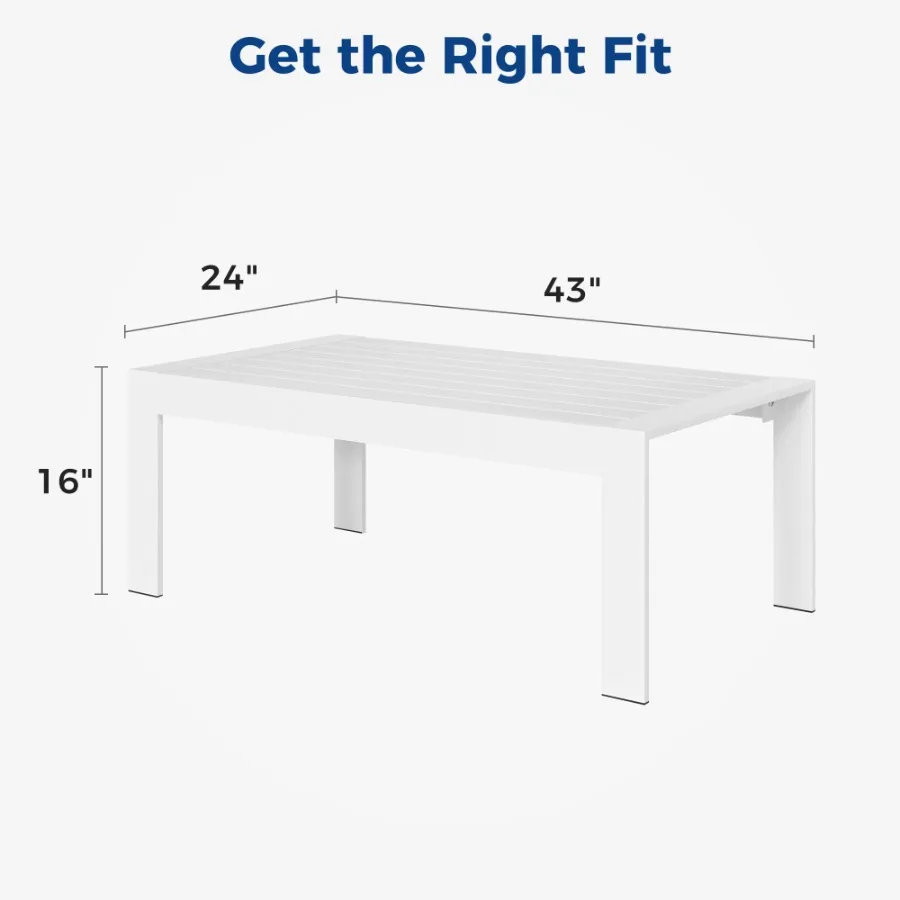 All-Weather Aluminum Outdoor Coffee Table Modern Rectangle Patio Table White