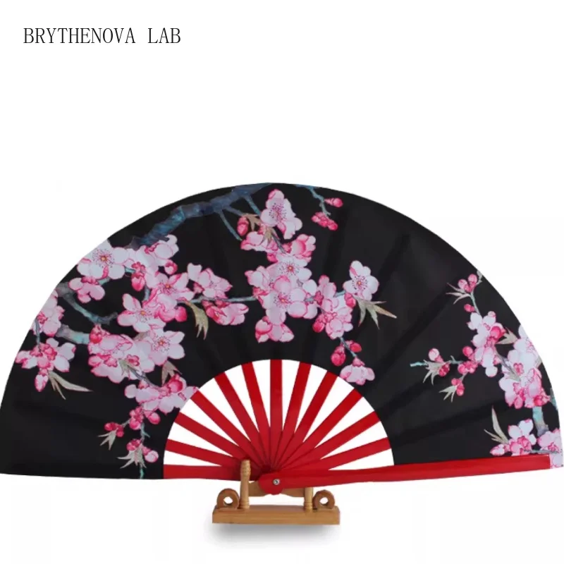 Exquisite Bamboo Bone Tai Chi Fan Peach Blossom Chinese Kung Fu Morning Fitness Exercise Fan Cheongsam Runway Show Dancing