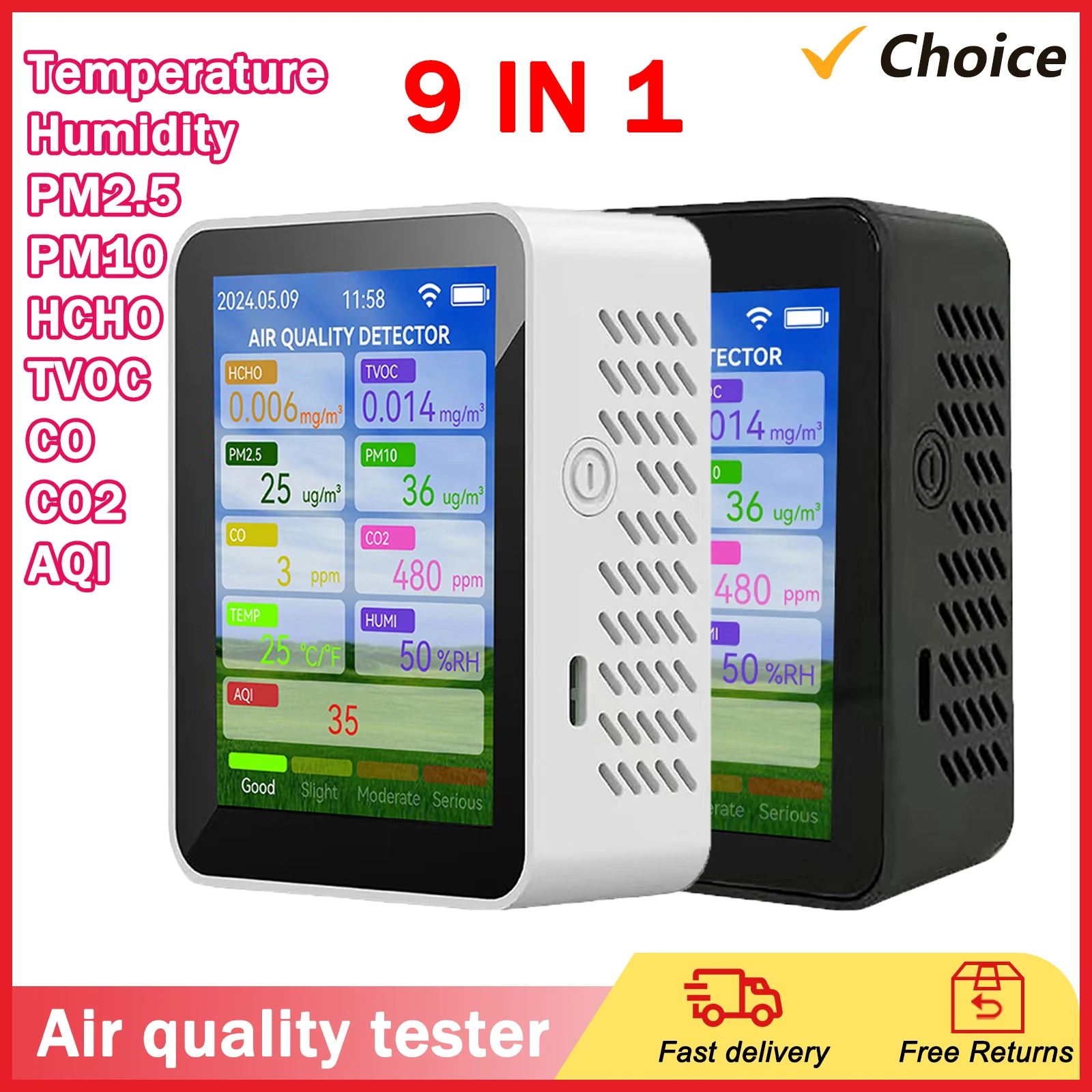 Tuya WiFi Multifunctional Air Quality Meter Household HCHO TVOC Carbon Monoxide CO2 PM2.5 PM10 Tester Portable Humidity Detector