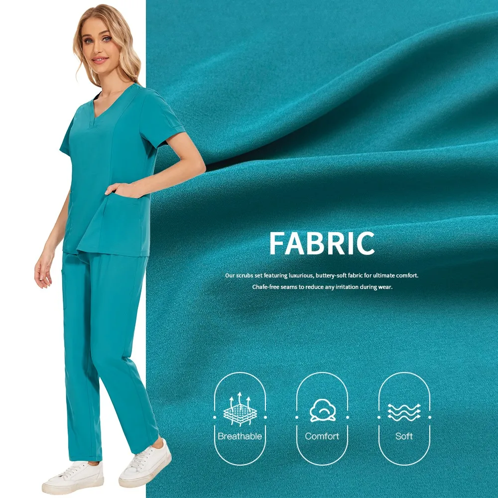Nurse Uniforms Elatic Solid Color Scrubs Tops Pants Set Women Men Dental Hospital Surgical Suits Pet Clinic Vet Medical Uniforms