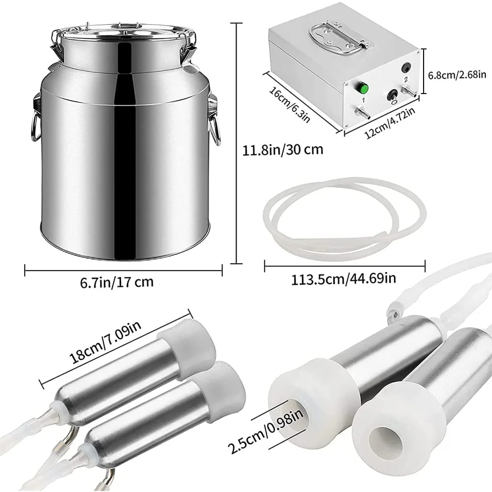 Electric Milking Machine, 14L Stainless Steel Portable Impulse Sheep Goat Device Vacuum Pump Bucket, Goat Milk Pump