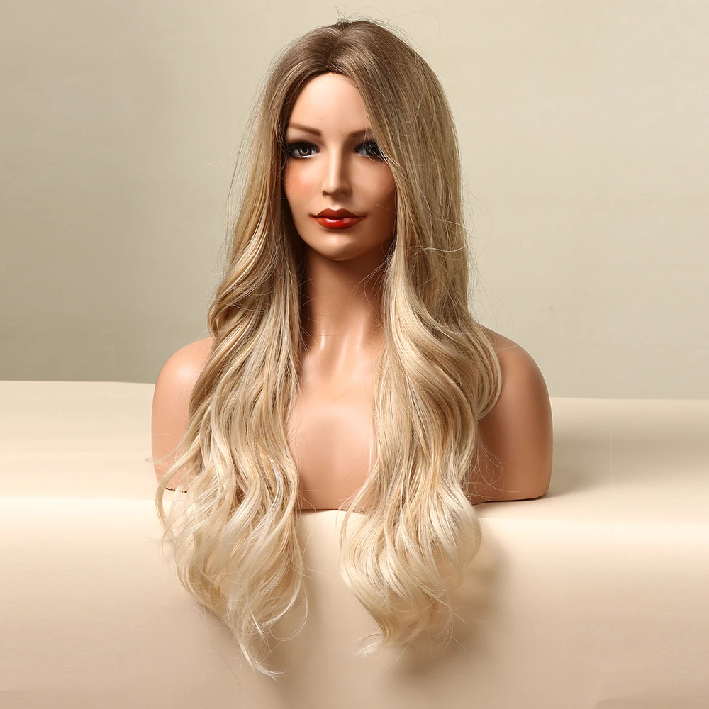 ALAN EATON Blonde Long Wavy Synthetic Wig for Women Natural Middle Part Wig Heat Resistant Soft Daily Hair Party Cosplay Use