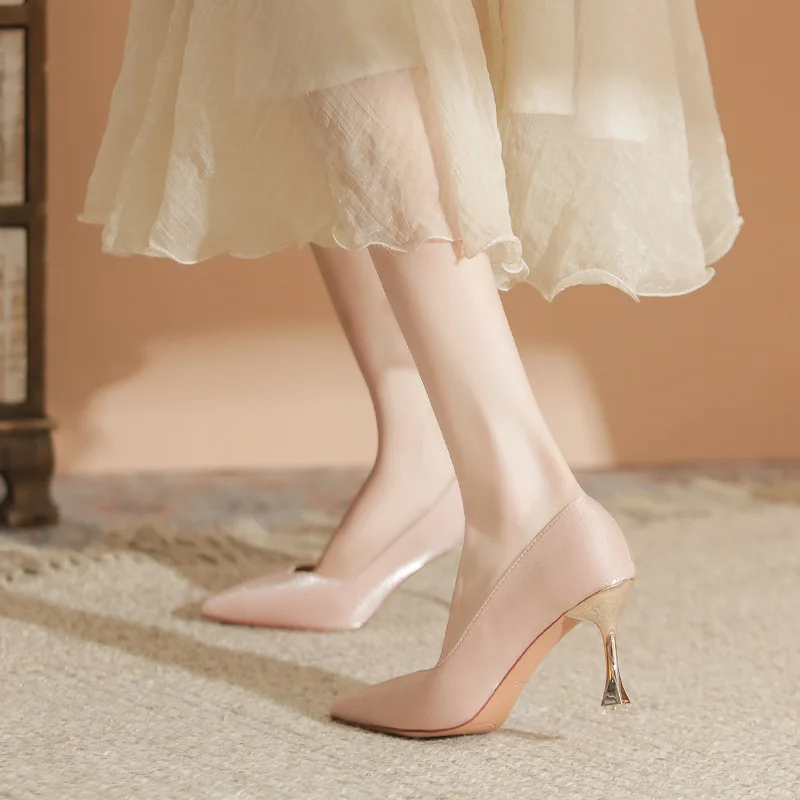 Satin High Heels, Elegant Temperament, Women's Shallow Mouth, Pointed Head, Small Stiletto, Single Shoes, Daily Commute