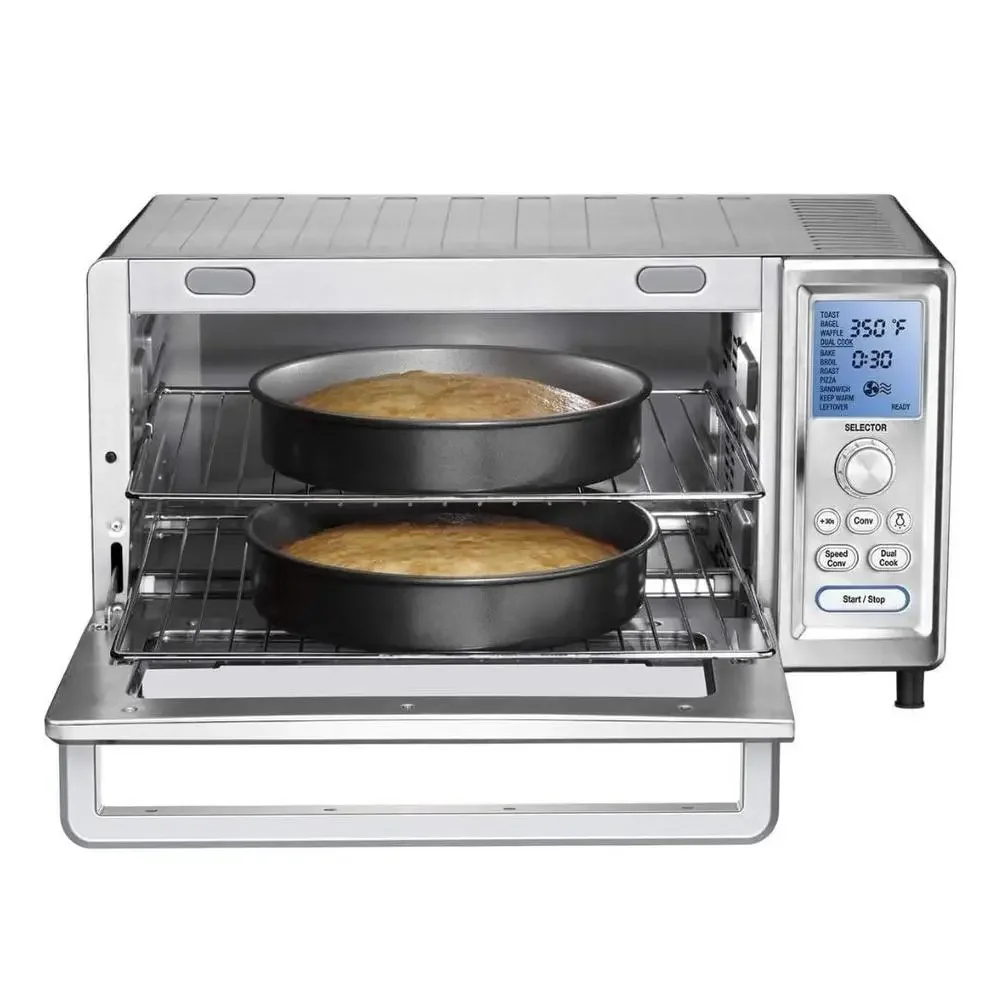 Potente horno tostador de convección, 1800W, 15 funciones de cocción, doble cocina, Pizza, hornear, tostadas, temporizador Interior antiadherente, bandeja para migas