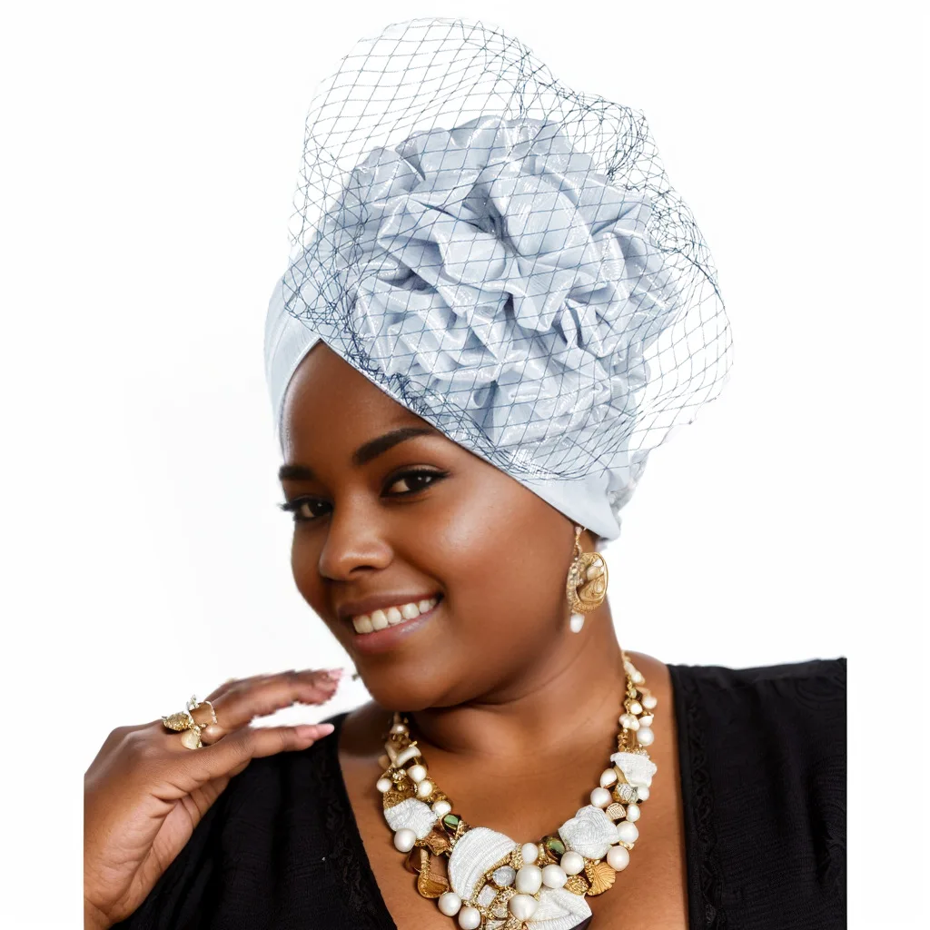 

2025 African Head Wraps Headties Wedding Party Headwear Exaggerated Large Flower Lace Turban Cap Head Wrap Women Wedding