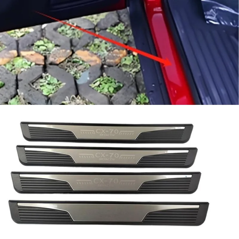 

Комплект из 4 накладок на пороги из пластика и нержавеющей стали для Mazda CX-70 2025 года, аксессуары для автомобиля, защитные накладки на пороги, накладки на педали, накладки на пороги с надписью Welcome