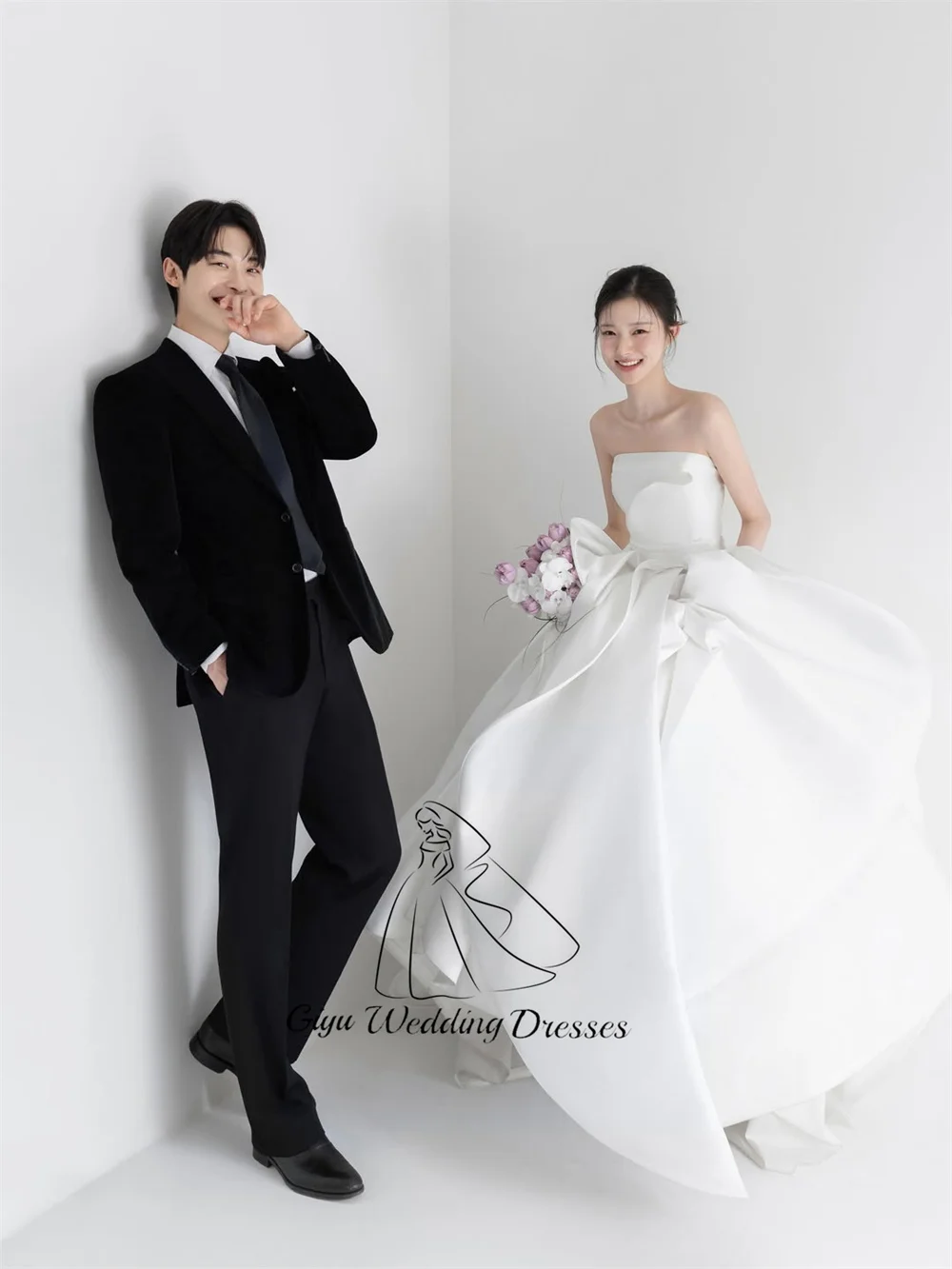 Giyu Korea Wedding Dress Photo Shoot Elegant A Line Strapless Bridal Gown Sleeveless Pretty Bride Dress Customized 웨딩드레스