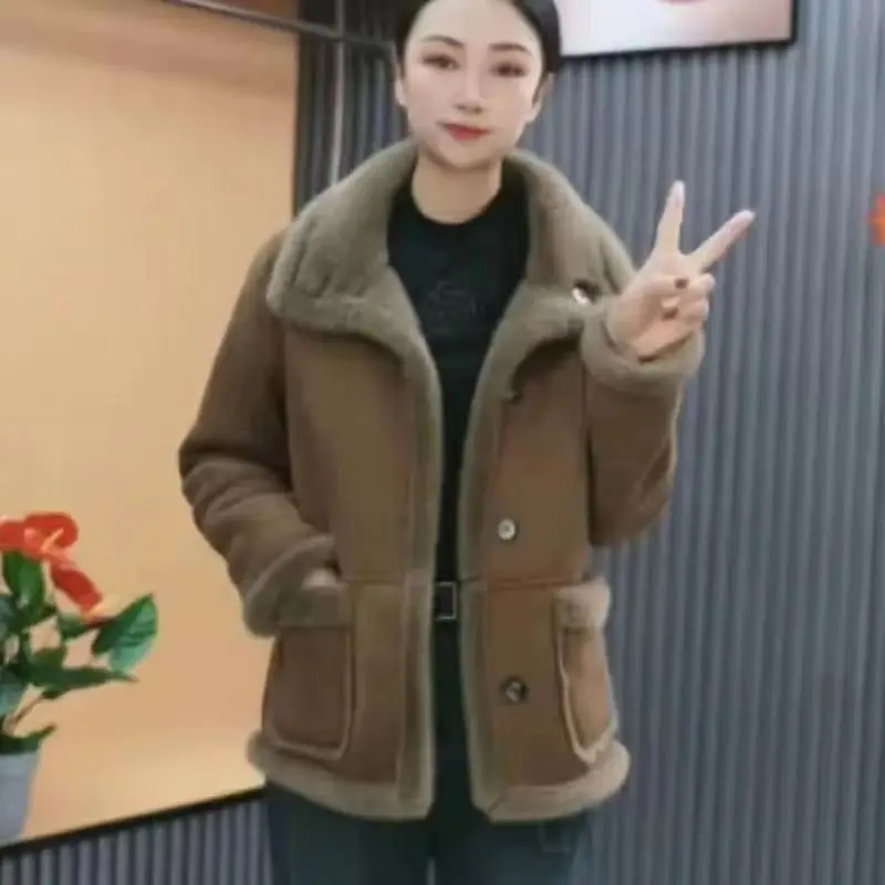 

Winter Fur Double-Sided Wool Coat Piled Thickened Loose Versatile Top Faux Fur Jacket New High-End Middle-Aged Women's Clothing