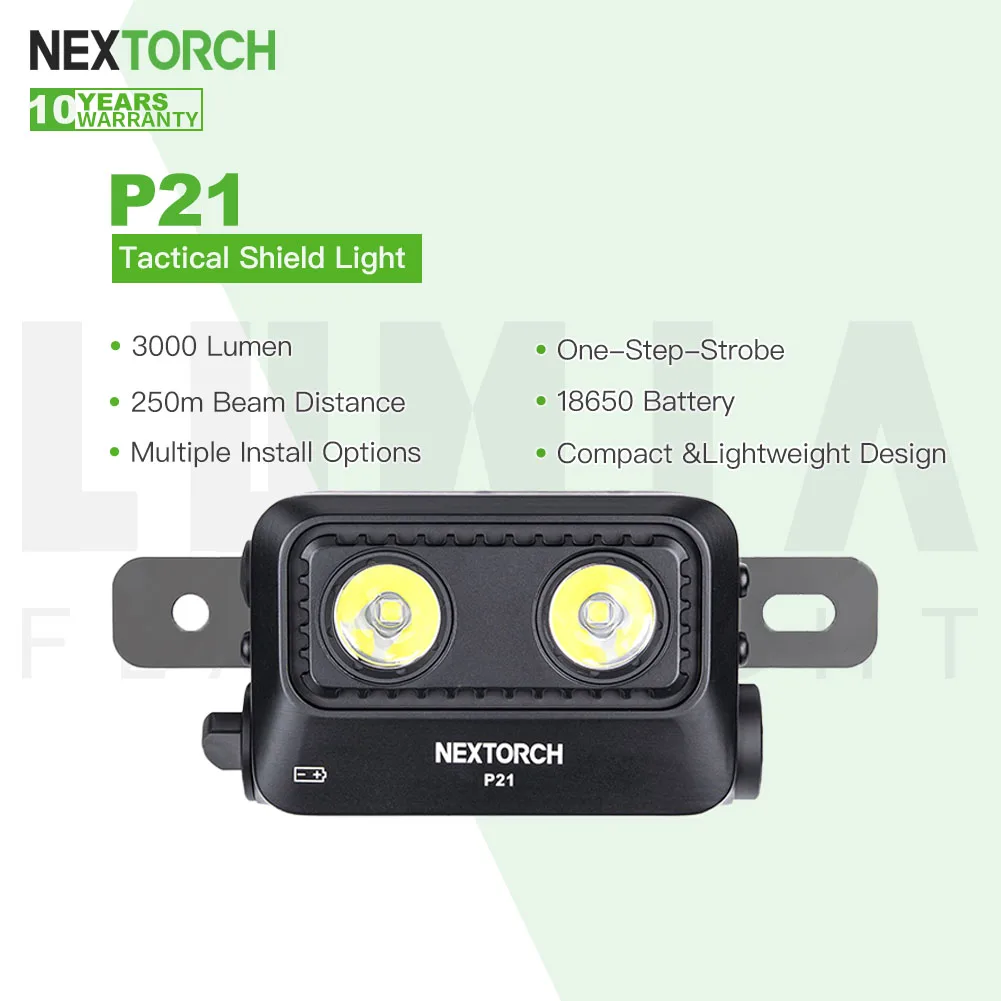

Фонарь NEXTORCH P21 Shield Light, 3000 люмен, высокая яркость, поисковый прожектор, аккумулятор 21700, перезаряжаемый, для тактического освещения, щитов, служебного использования