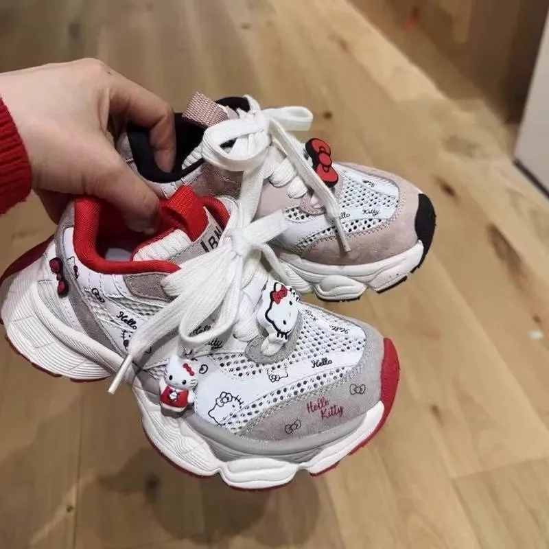 

2026 Spring Hello Kitty Kids Sneakers, Breathable Mesh Casual Chunky Running Shoes for Boys & Girls