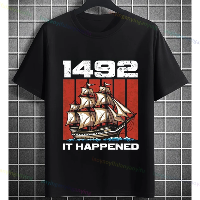 تي شيرت رجالي ونسائي مضحك كولومبوس وورلد تورز جرافيك من القطن الخالص بأكمام قصيرة كاجوال للارتداء اليومي في الهواء الطلق