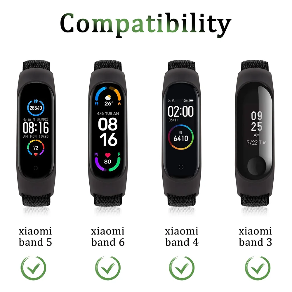 2PCS Nylon loop Mi band 4 5 6 Strap Replacement Soft Adjustable Wrist Watchband Pulsera For Xiaomi Mi band 3 4 5 6 7 Bracelet