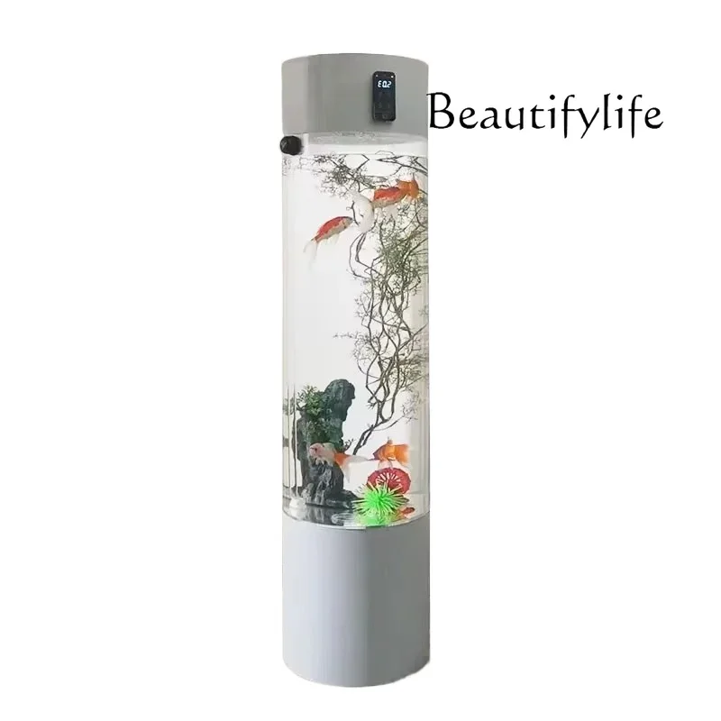 Intelligent water-free acrylic living room fish tank vertical ecological aquarium floor rain tank