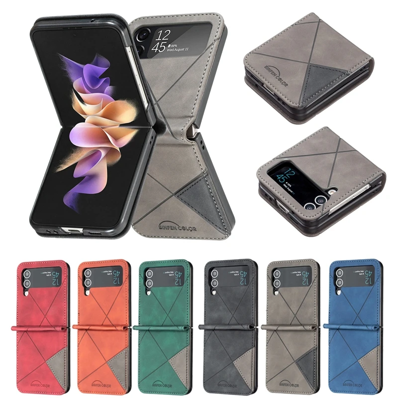 

Luxury Wallet Hijab Rhombus Flip Leather Case For Samsung Galaxy Z Flip5 Z Flip4 Z Flip3 Magnetic Flip Z Flip 5 4 3 Cover Shell