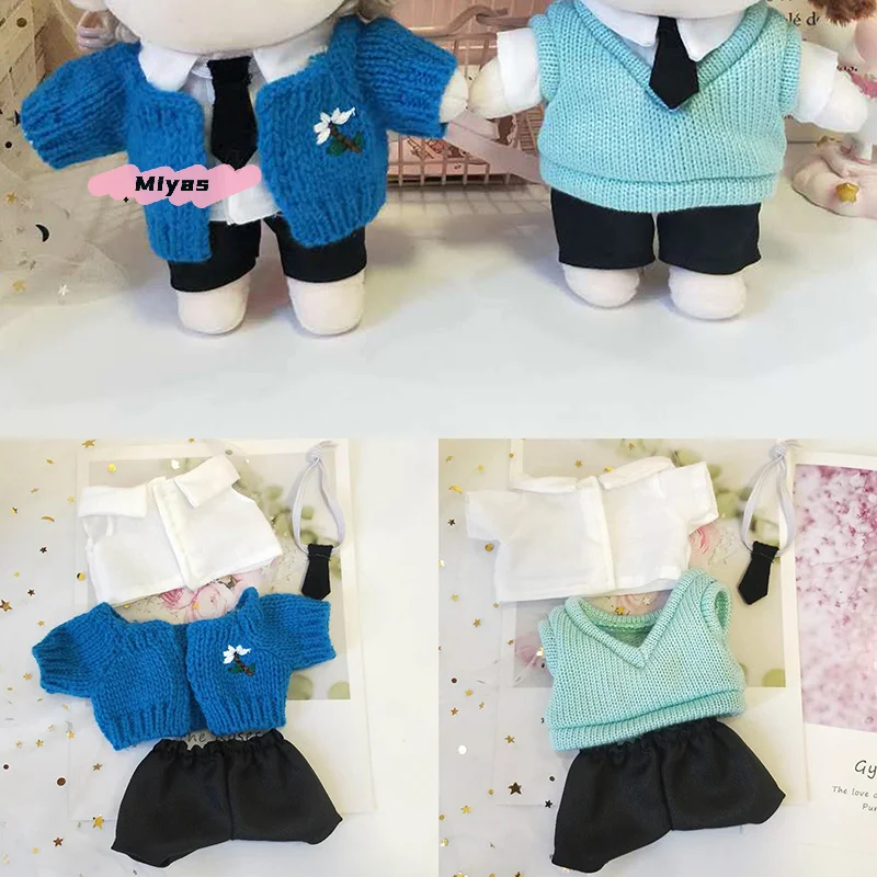 3Pcs/Set Doll Clothes for 20cm Idol Plush Dolls - Stuffed Toy Outfit with Shirt Sweater Pants Korea Doll Accessories