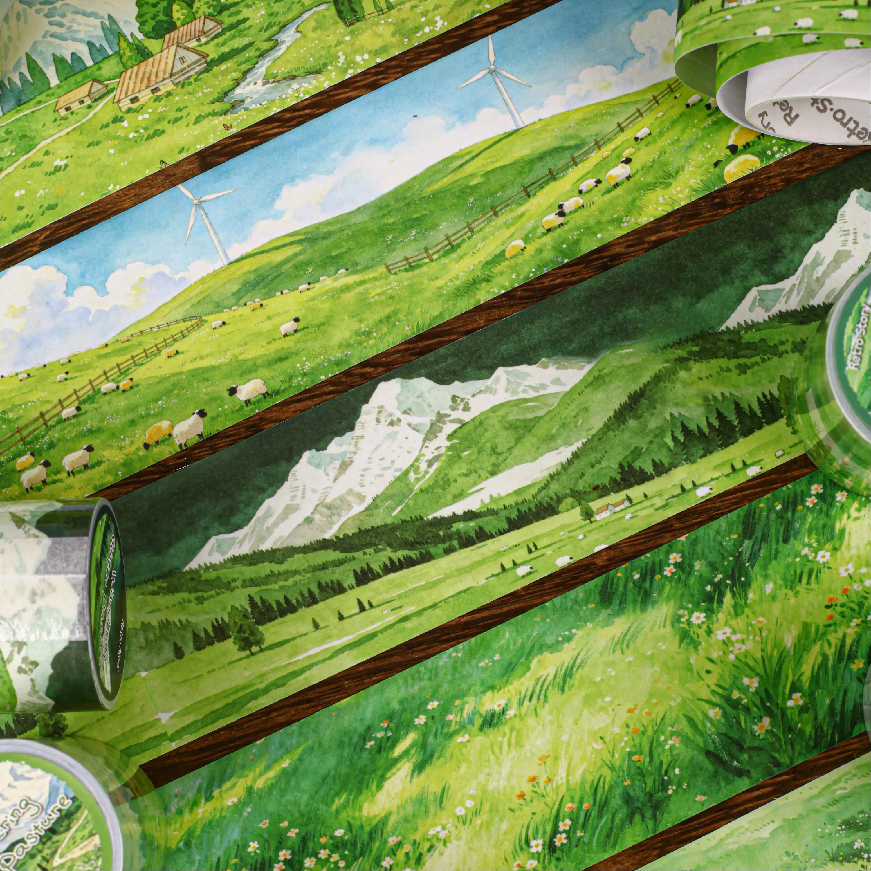 50mm*200cm Vintage Grassland Flower Landscape Washi Tape Creative DIY Journal Material Collage Scrapbooking Stationery