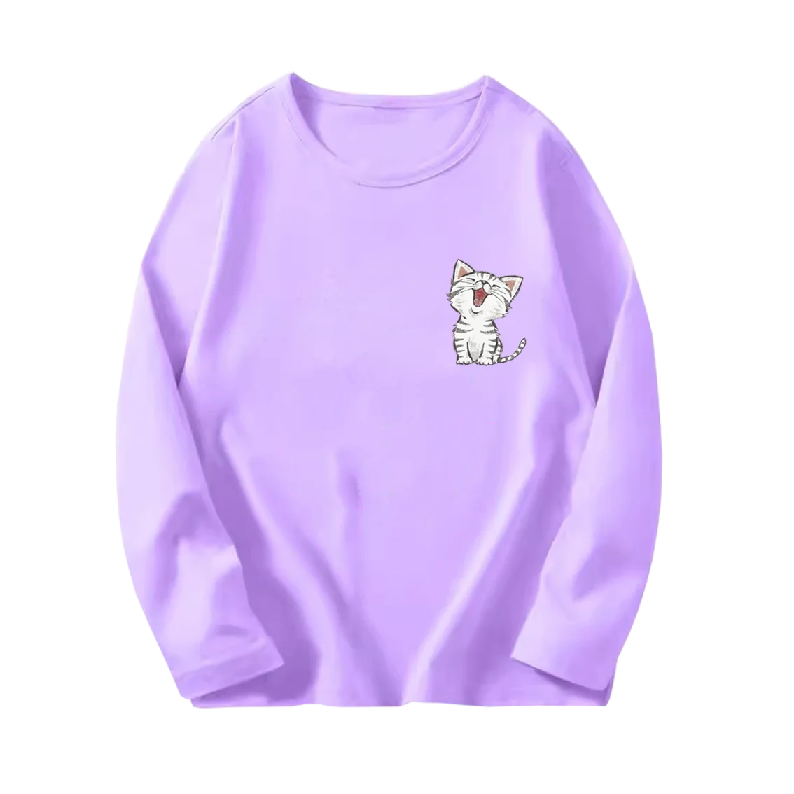 Girls Spring Autumn Clothes For Kid Long Sleeve T-Shirt Children 3 to 14 Years Cute Cartoon Cat Animal Printed Cotton Tee Shirt