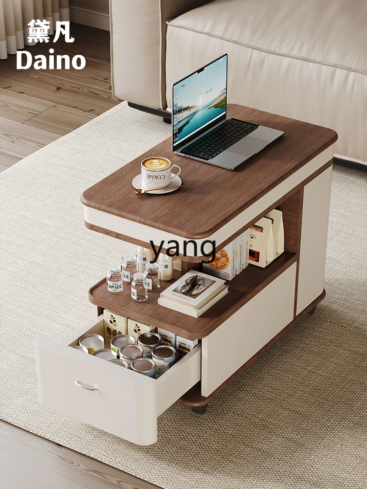 Yjq Simple Modern Lifting Side Table Movable Sofa Side Cabinet Mini Creative Bedside Table with Wheels