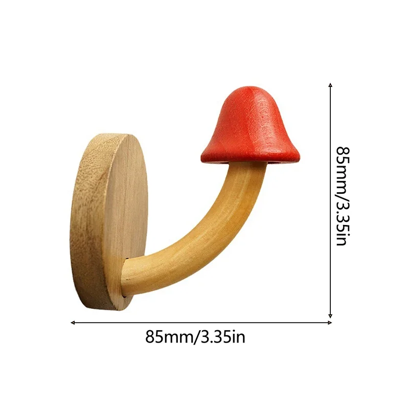 Cute Wooden Mushroom Hook Punch-free Self-Adhesive Hat Bag Storage Rack Wall Hanging Hanger Holder for Home Bedroom Decor