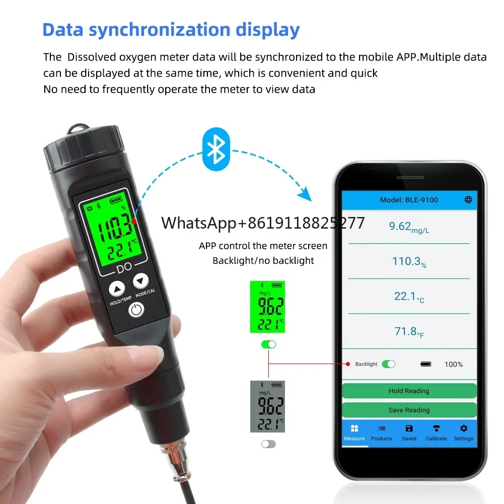 Bluetooth Smart Disolved Oxygen Meter Replaceable Electrode Heads with Backlighting