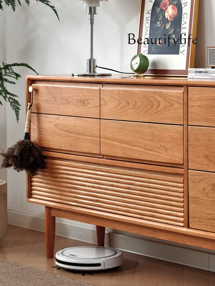 Nordic Solid Wood Eight Spares Cabinet Cherrywood Black Walnut Storage Multi-Functional Wall Furniture Tailstock Storage Cabinet