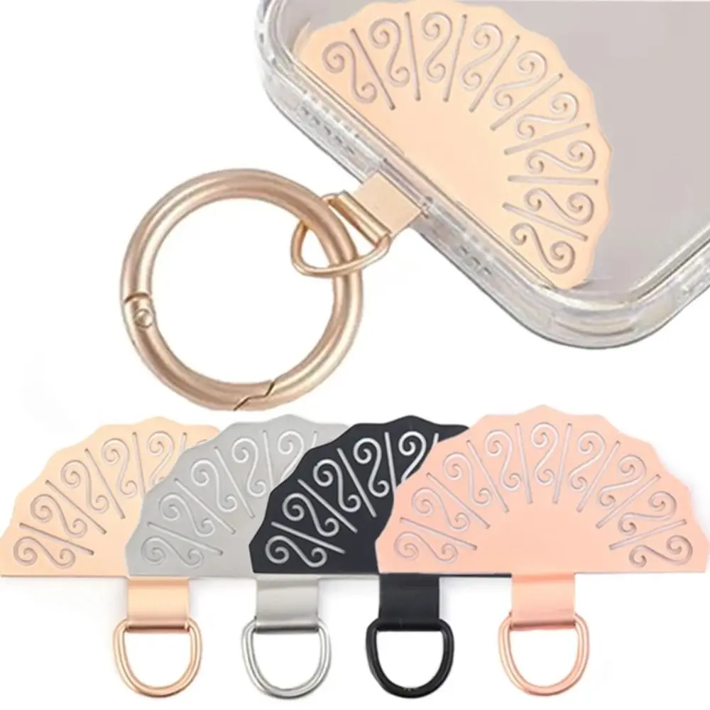 

Fan Shaped Phone Lanyard Gasket Chinese Style Stainless Steel Metal Phone Patch Ultra Thin Hanging Cord Phone Card Clip