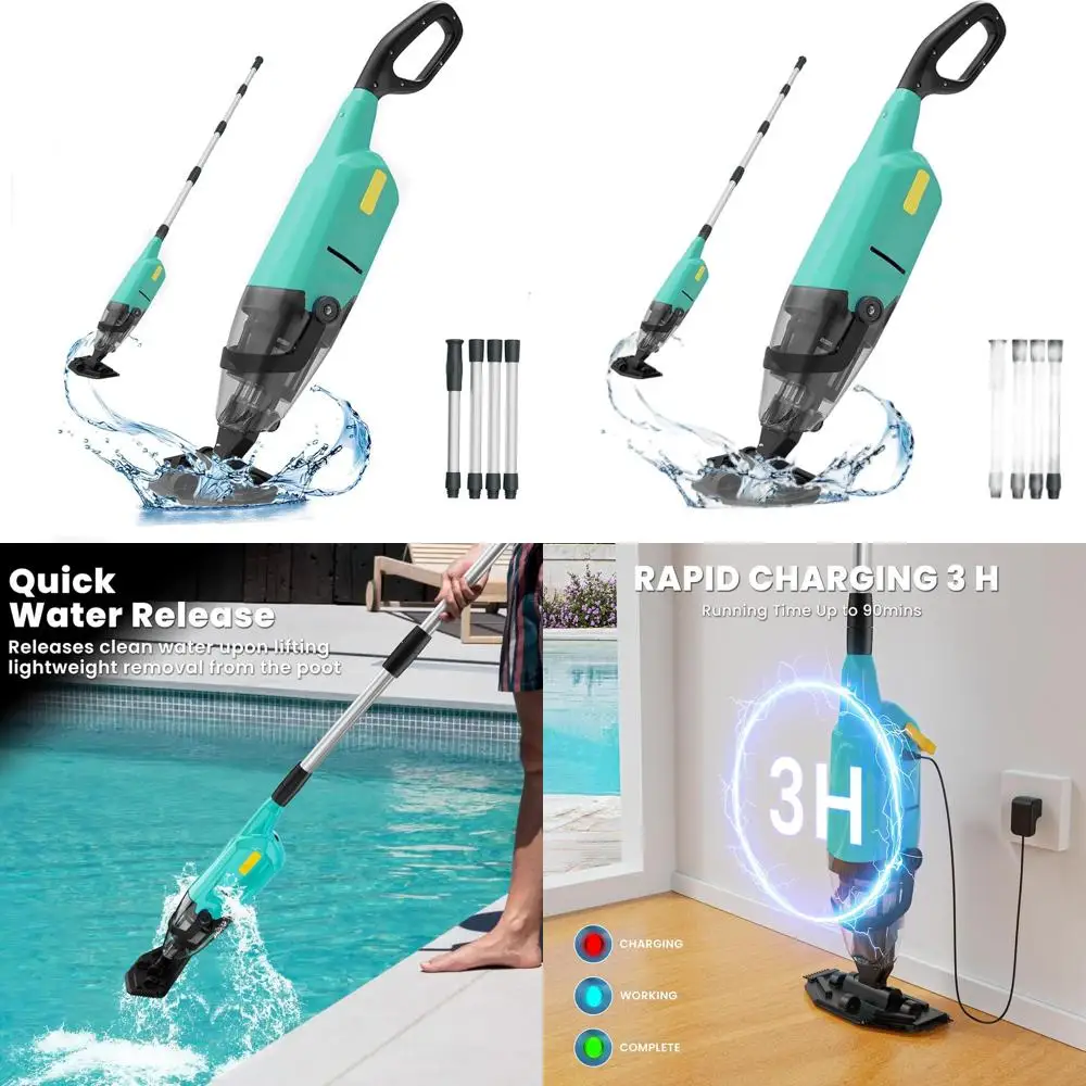 

Long-Lasting Above Ground and In-Ground Pool Vacuum Cleaner - 90 Minutes Runtime, Rechargeable for Spa and Hot Tub (Green)