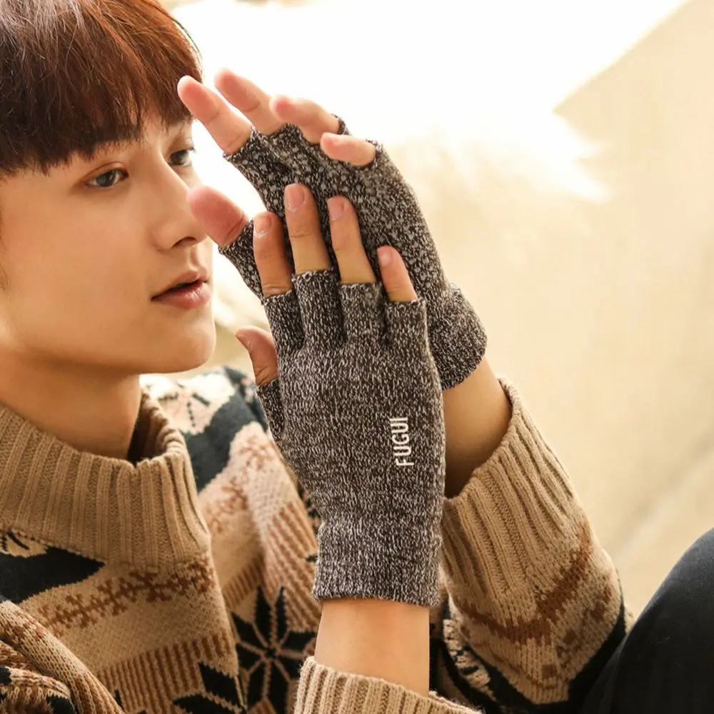 1 زوج دافئ للجنسين النايلون اثنين إصبع قصيرة القيادة القفازات شاشة تعمل باللمس القفازات قفازات ركوب الدراجات رجل قفازات #5