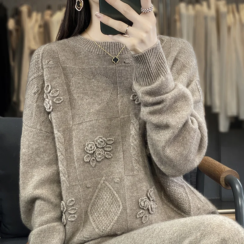 Oversize Sweaters For Women, 100% Cashmere and Wool, Knitting Pullovers, Long Sleeve, Loose Style, High Quality, NJ01, 2023