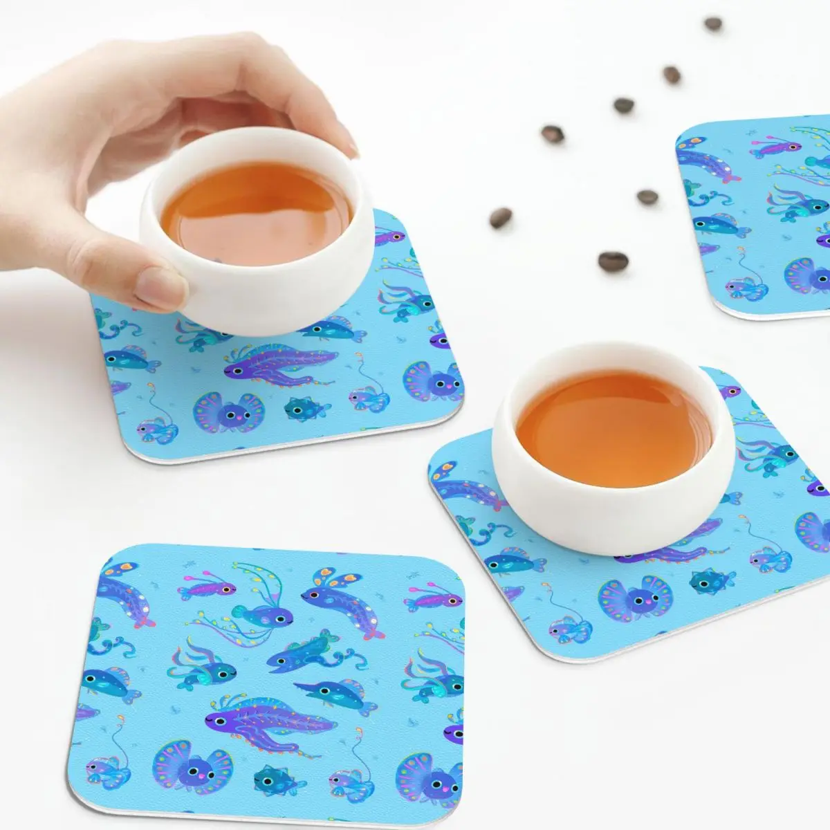

Детские подставки для рыб, кожаные салфетки, изоляционные кофейные коврики для дома, кухни, обеденные подушечки, набор из 4 шт.