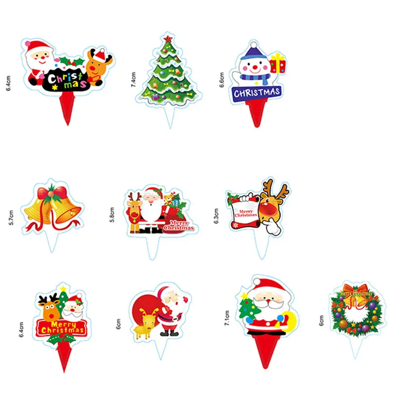 50 Pcs Merry Christmas Cake Topper Santa Claus Elk DIY  Kids Christmas Party Cupcake Topper Family Xmas Gifts Dessert Decoration